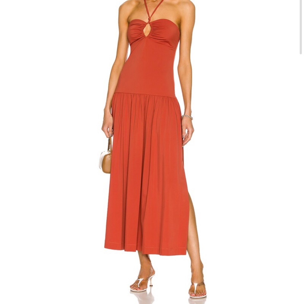 Burnt Orange Halter Maxi Dress